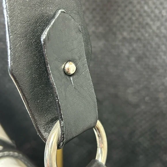 Cats (Made In Spain) Black and White Leather Bag w/Cherry Charm Approx. 13x9 x 2 - Picture 11 of 17